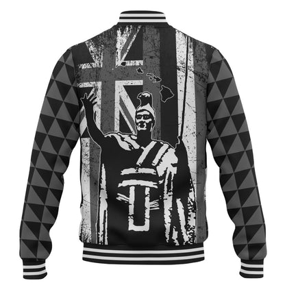 Hawaii Baseball Jacket King Kamehameha Flag Tribal Pride Black White