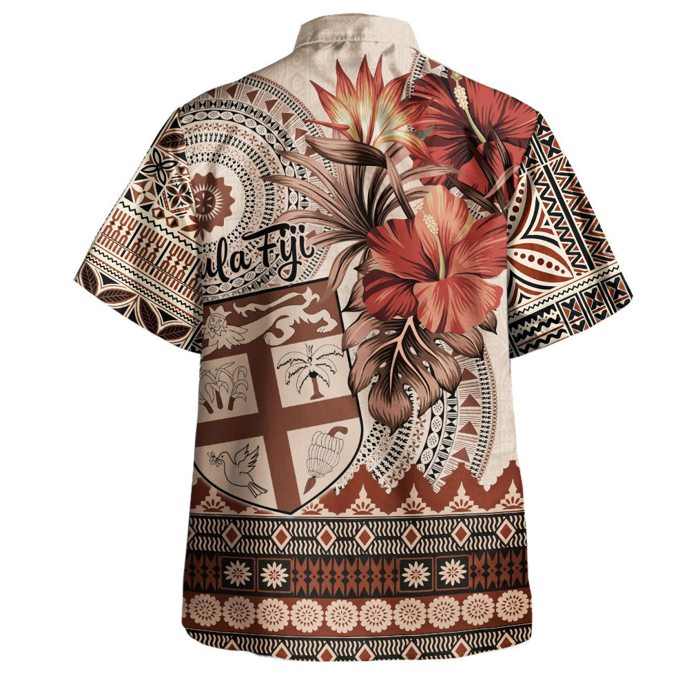 Fiji Hawaiian Shirt Bula Tribal Print Beige
