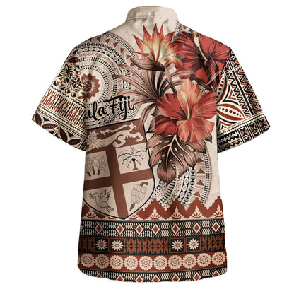 Fiji Hawaiian Shirt Bula Tribal Print Beige