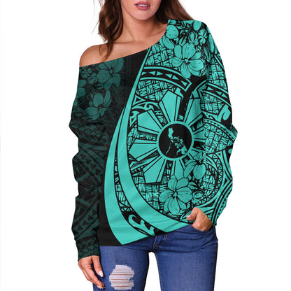 Philippines Filipinos Off Shoulder Sweatshirt Custom National Sampaguita Flower Symbols Style