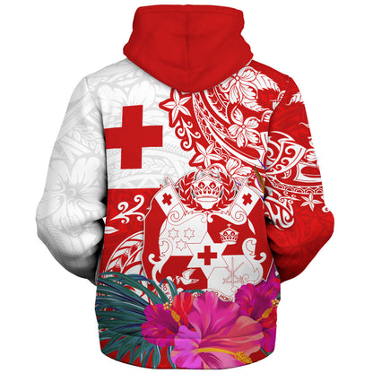 Tonga Sherpa Hoodie Flag Tribal Tropical Style