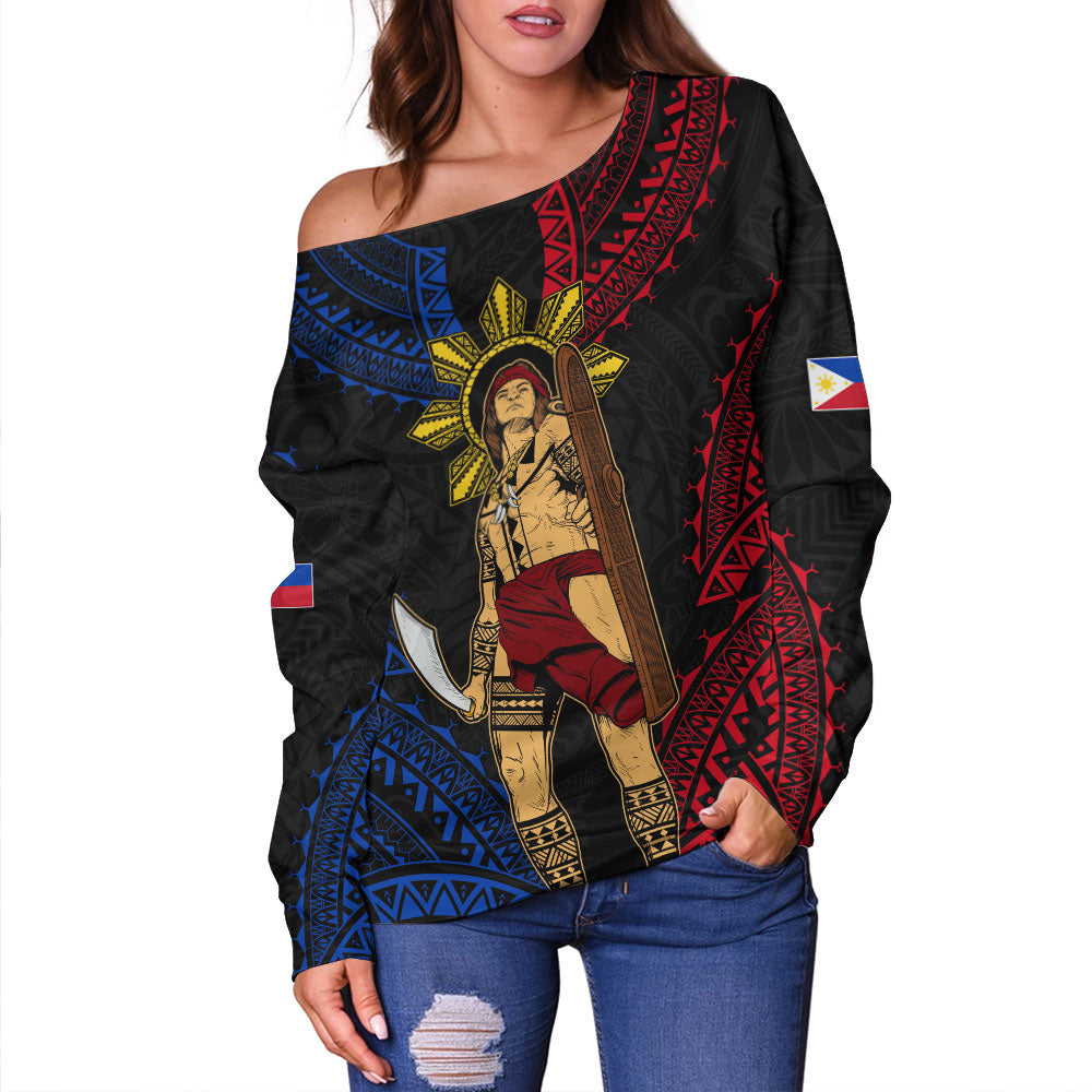 Philippines Filipinos Off Shoulder Sweatshirt Lapu Lapu Tattoo Batok Tribal Motifs Designs
