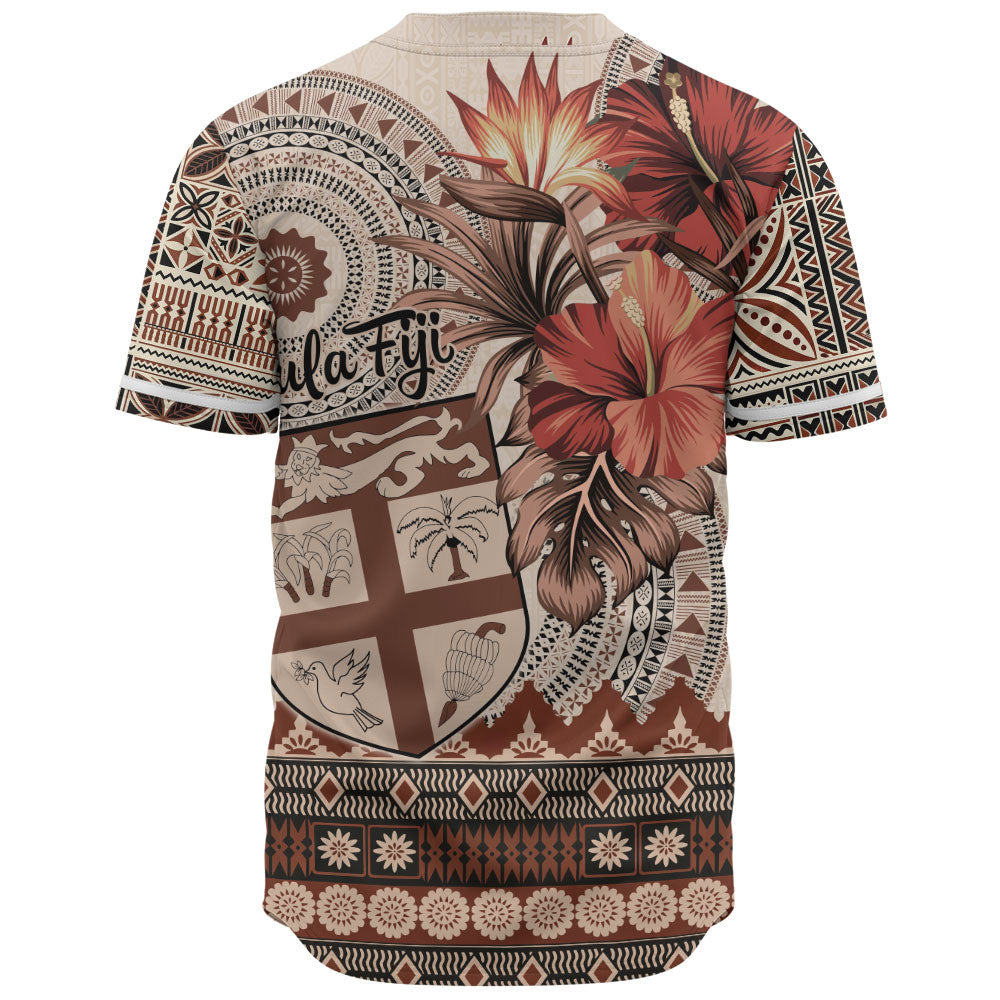 Fiji Baseball Shirt Bula Tribal Print Beige