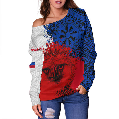 Philippines Filipinos Off Shoulder Sweatshirt Tribal Spirit Filipino Pride Design
