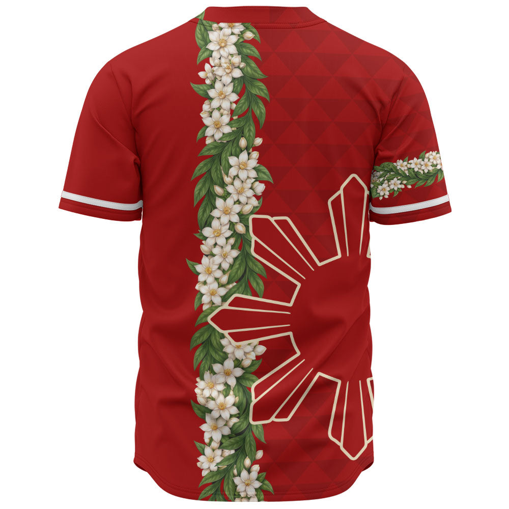 Philippines Filipinos Baseball Shirt Sampaguita Flower Sun Pattern Island Style