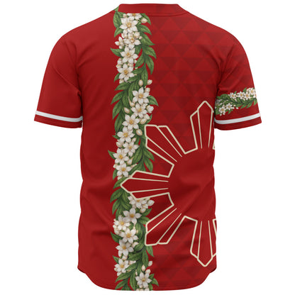 Philippines Filipinos Baseball Shirt Sampaguita Flower Sun Pattern Island Style