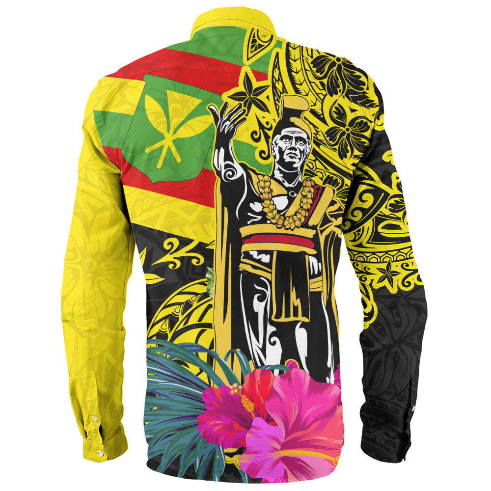 Hawaii Long Sleeve Shirt Kanaka Maoli King Flag Tribal Tropical Style