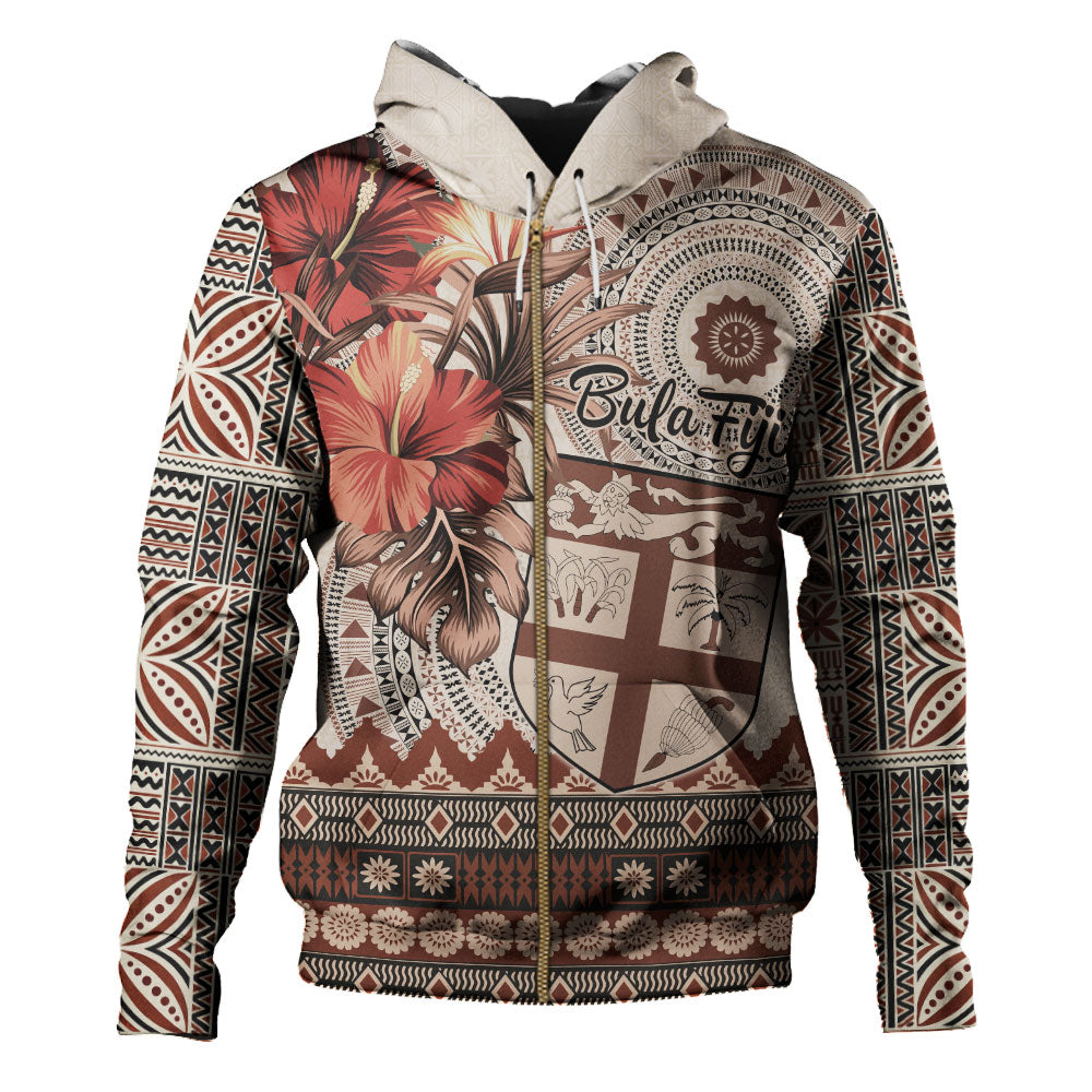 Fiji Hoodie Bula Tribal Print Beige