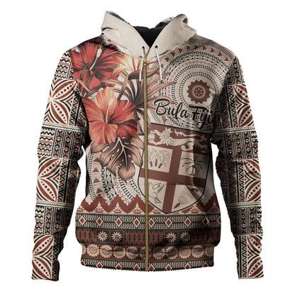 Fiji Hoodie Bula Tribal Print Beige