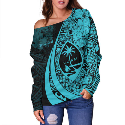 Guam Off Shoulder Sweatshirt Custom Hibiscus Flower Symbols Style