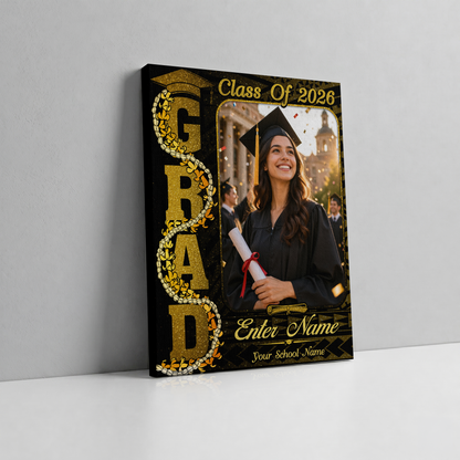 Personalized Black Gold Polynesian Graduation Photo Canvas