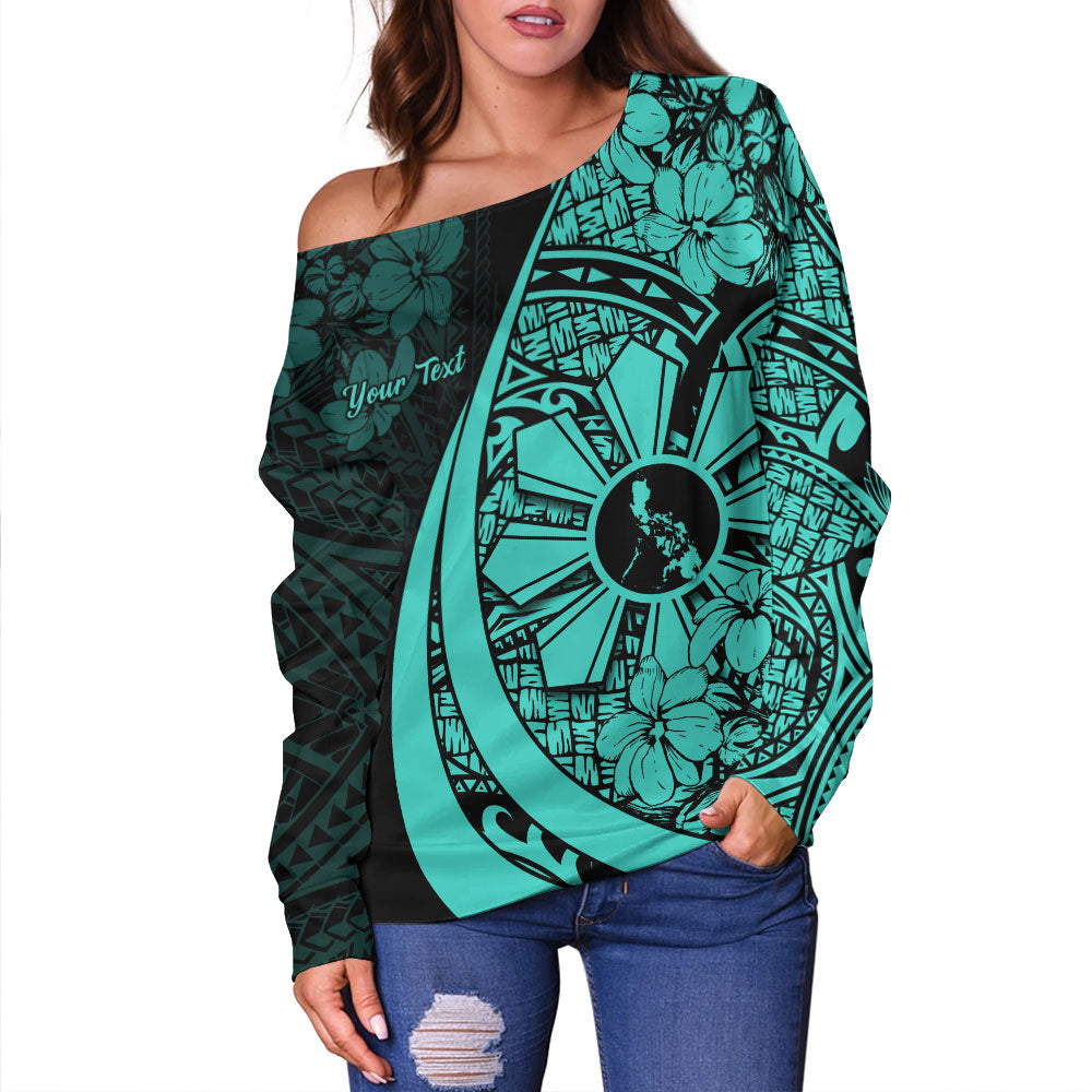 Philippines Filipinos Off Shoulder Sweatshirt Custom National Sampaguita Flower Symbols Style