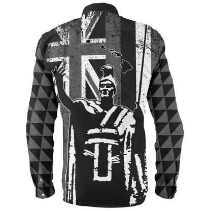 Hawaii Long Sleeve Shirt King Kamehameha Flag Tribal Pride Black White