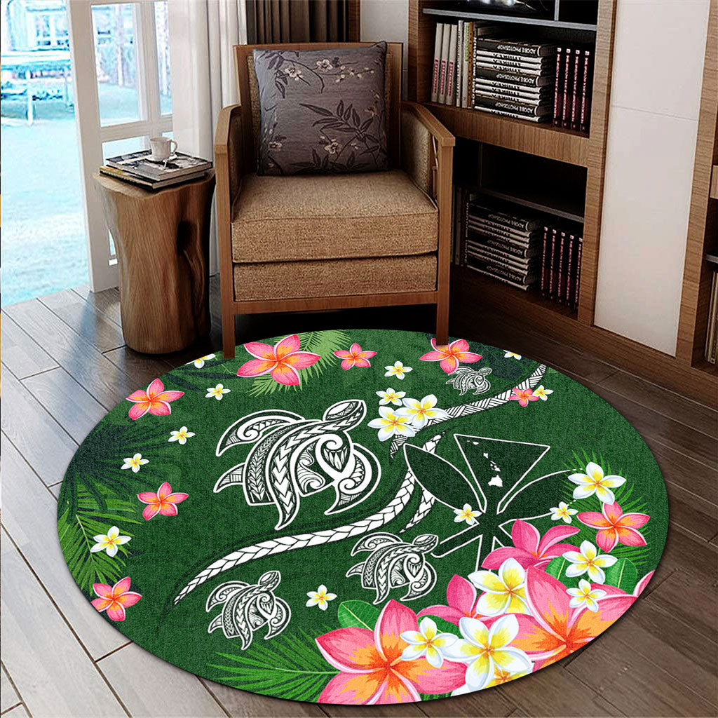 Hawaii Round Rug Aloha Island Turtle Plumeria Flower Tropical Fabric