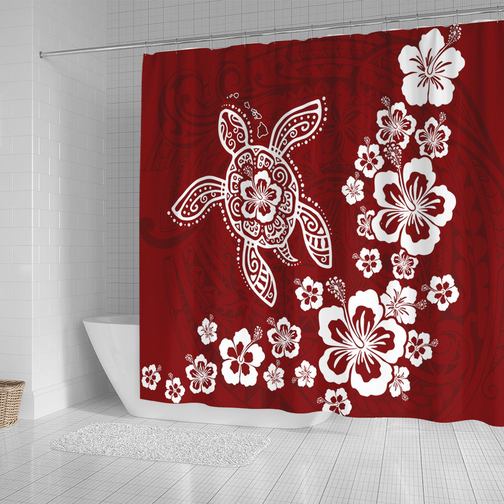 Hawaii Shower Curtain Tribal Hibiscus Flower Graphic Turtle Tatoo