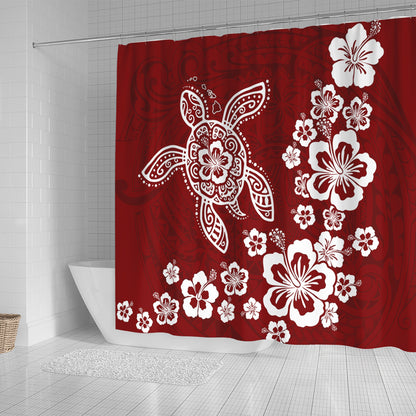 Hawaii Shower Curtain Tribal Hibiscus Flower Graphic Turtle Tatoo
