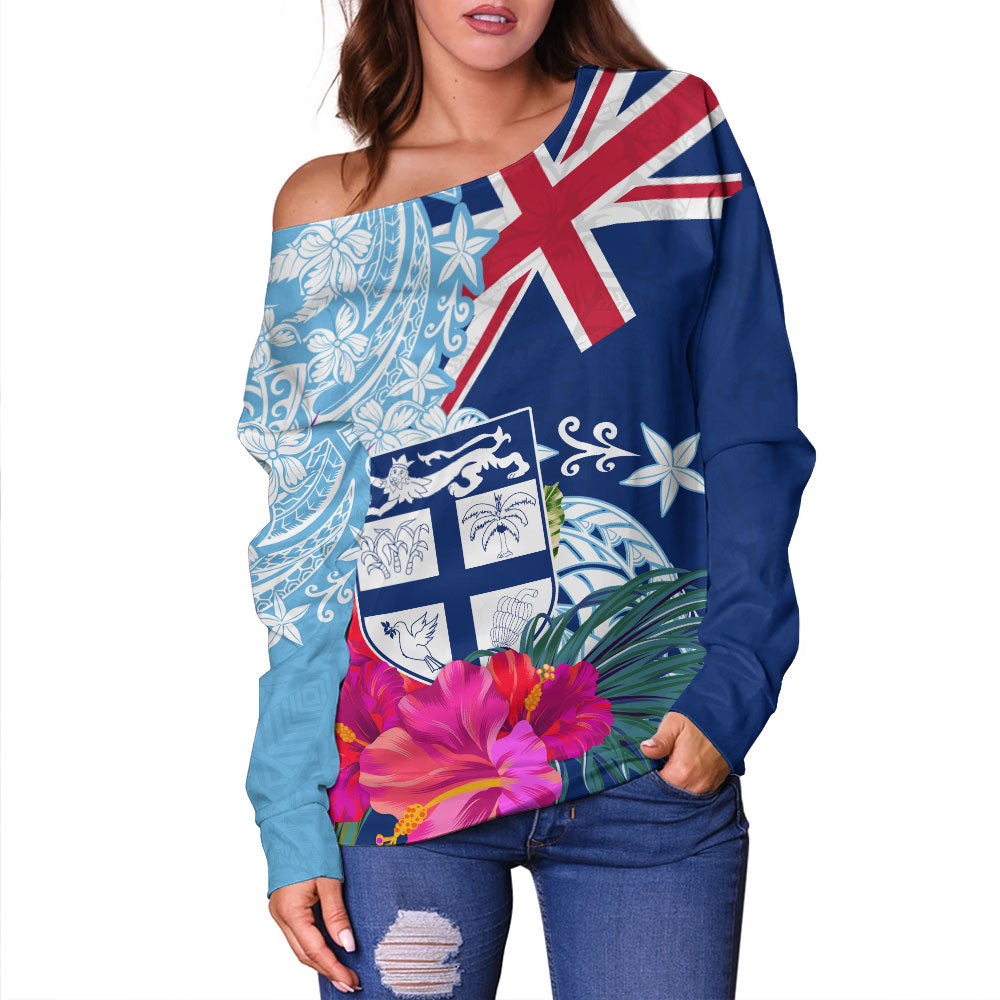 Fiji Off Shoulder Sweatshirt Flag Tribal Tropical Style