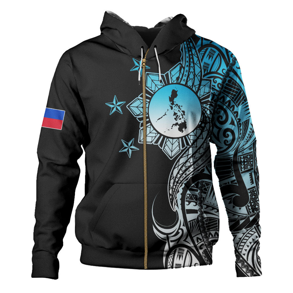 Philippines Filipinos Hoodie Flag Sun Map Tribal Fusion Style