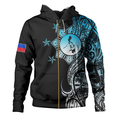 Philippines Filipinos Hoodie Flag Sun Map Tribal Fusion Style