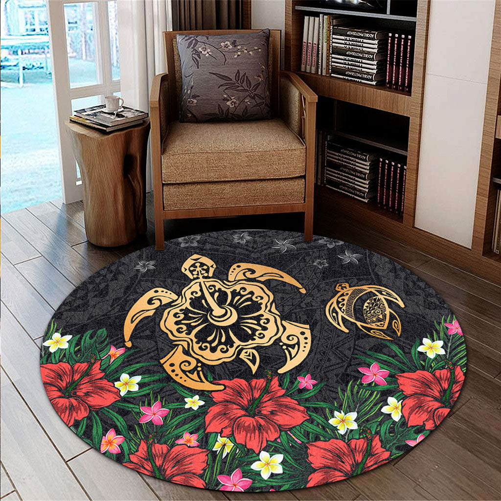 Hawaii Round Rug Polynesian Turtle Tropical Island Tribal Style