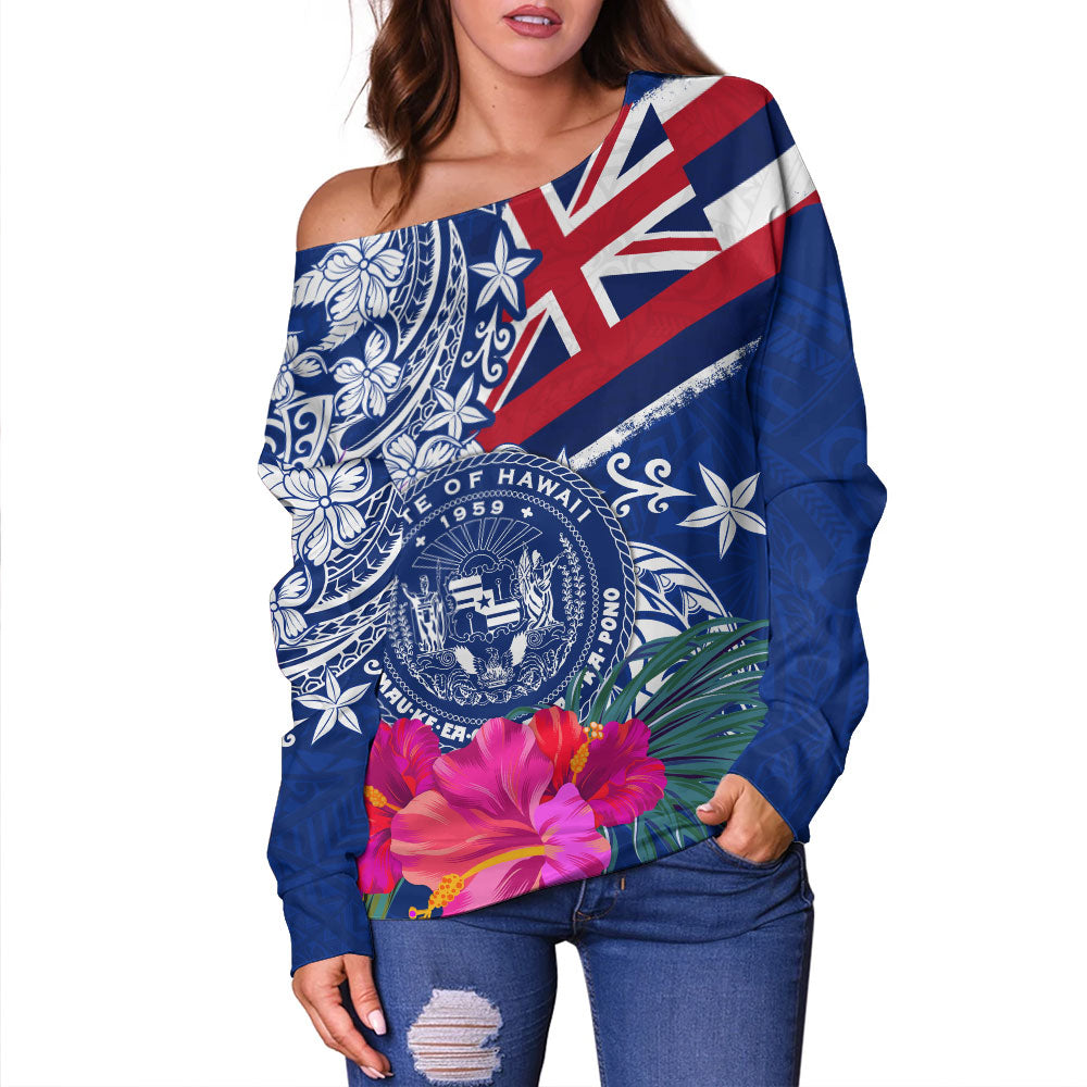 Hawaii Off Shoulder Sweatshirt Flag Tribal Tropical Style