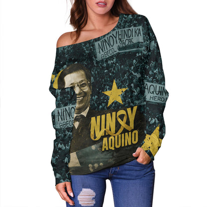 Philippines Filipinos Off Shoulder Sweatshirt Ninoy Aquino Philippine History Tribute Style