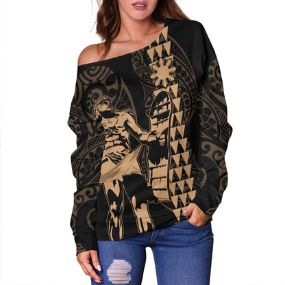 Philippines Filipinos Off Shoulder Sweatshirt Lapu Lapu Kakau Style