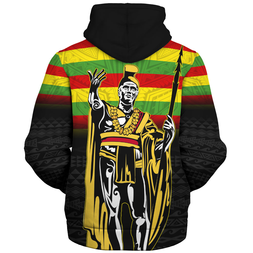 Hawaii Sherpa Hoodie King Kamehameha Flag Kanaka Maoli Tribal Tattoo