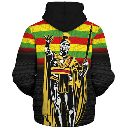 Hawaii Sherpa Hoodie King Kamehameha Flag Kanaka Maoli Tribal Tattoo