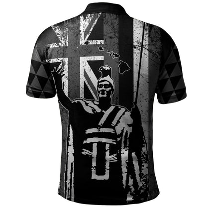 Hawaii Polo Shirt King Kamehameha Flag Tribal Pride Black White