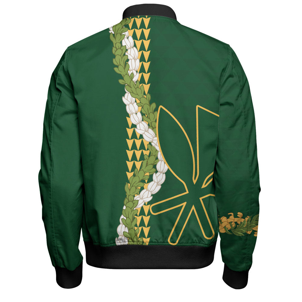 Hawaii Bomber Jacket Kanaka Maoli Puakenikeni Maile Flower Lei