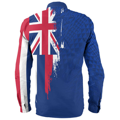 Hawaii Long Sleeve Shirt Flag Polynesian Style Ocean Blue