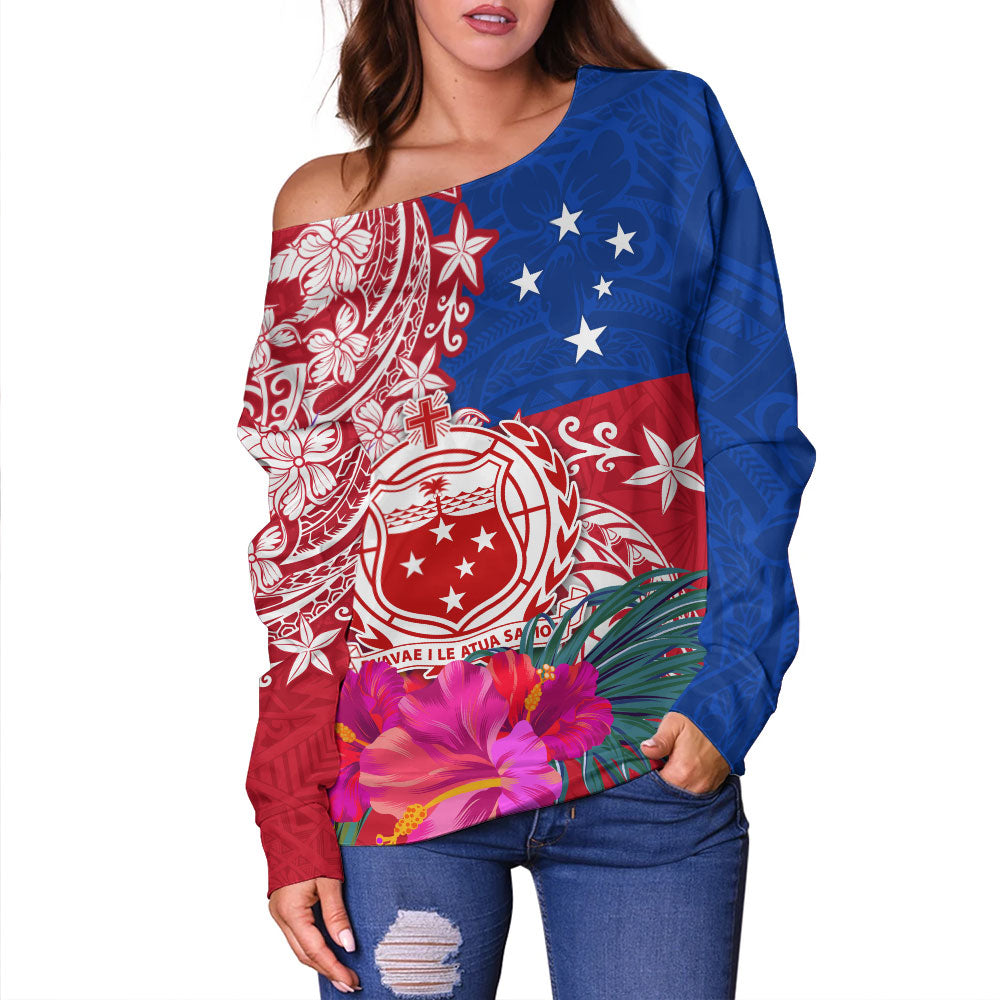 Samoa Off Shoulder Sweatshirt Flag Tribal Tropical Style