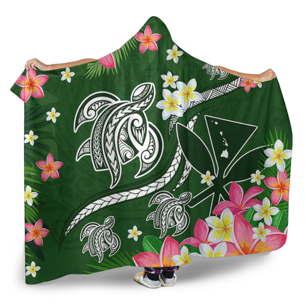 Hawaii Hooded Blanket Aloha Island Turtle Plumeria Flower Tropical Fabric