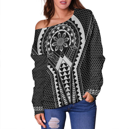 Philippines Filipinos Off Shoulder Sweatshirt Batok Filipino Tattoo Style