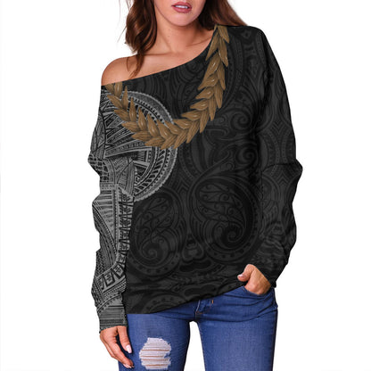 Samoa Off Shoulder Sweatshirt Tattoo Roman Reigns With Ula Fala Style Brown
