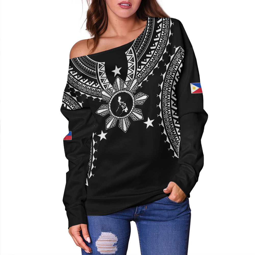 Philippines Filipinos Off Shoulder Sweatshirt Tattoo Batok Tribal Motifs Designs