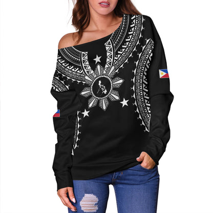 Philippines Filipinos Off Shoulder Sweatshirt Tattoo Batok Tribal Motifs Designs