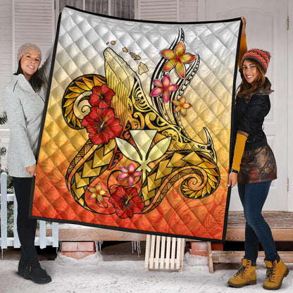 Hawaii Premium Quilt Humpback Whale with Hibiscus Plumeria