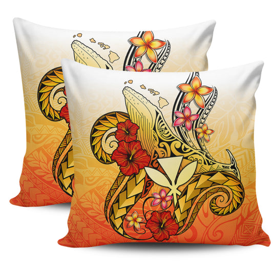 Hawaii Pillow Cover Humpback Whale with Hibiscus Plumeria