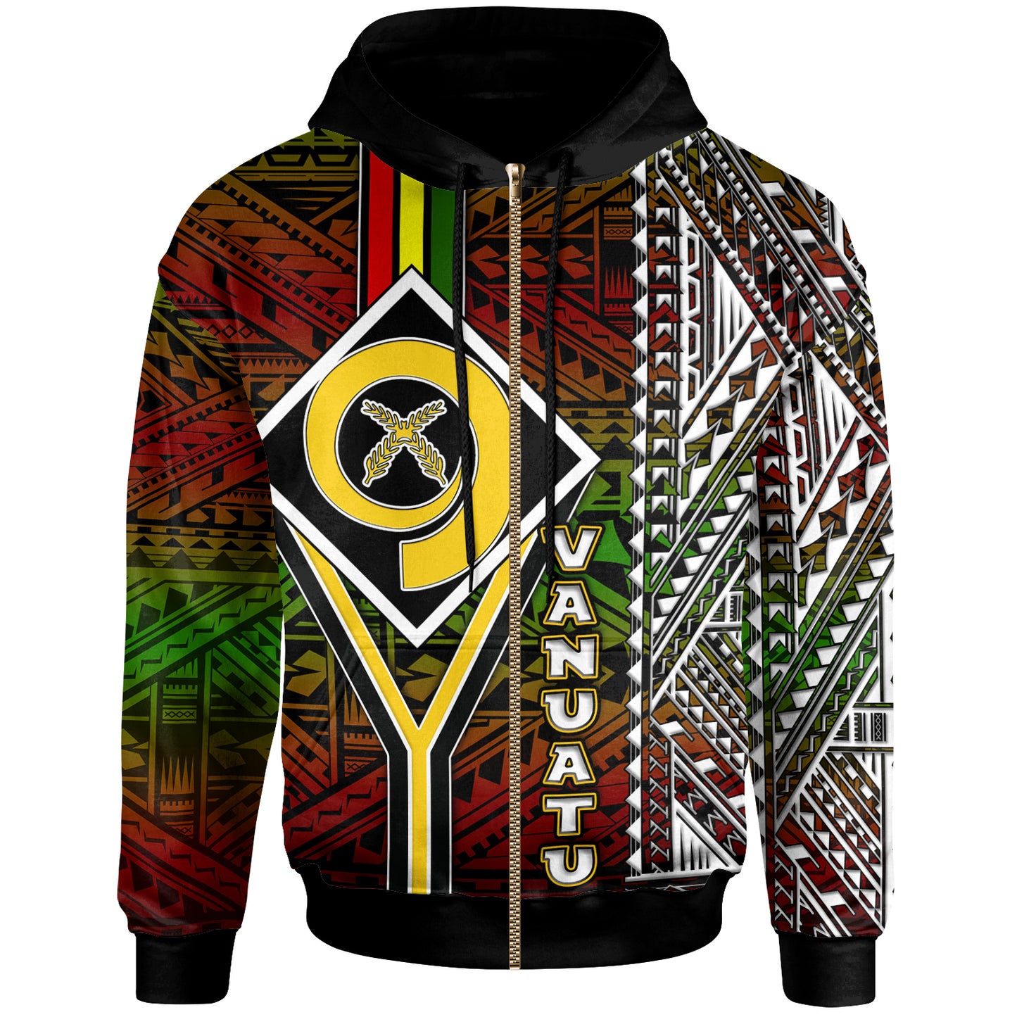 Vanuatu Hoodie - Custom Vanuatu Independence Anniversary Flag Style Polynesian Patterns Hoodie