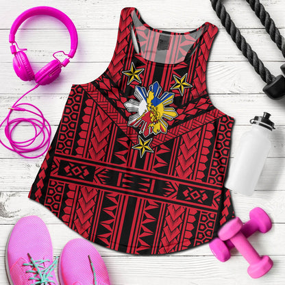 Philippines Women Tank - Filipino Sun And Stars Tribal Tattoo Patterns Style