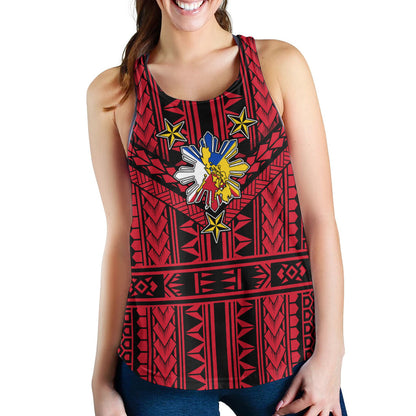 Philippines Women Tank - Filipino Sun And Stars Tribal Tattoo Patterns Style