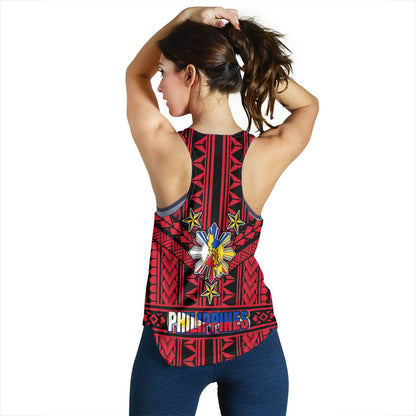 Philippines Women Tank - Filipino Sun And Stars Tribal Tattoo Patterns Style