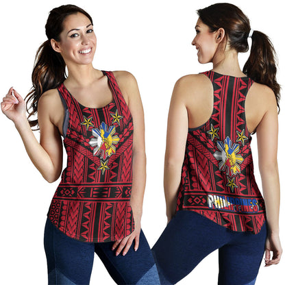 Philippines Women Tank - Filipino Sun And Stars Tribal Tattoo Patterns Style