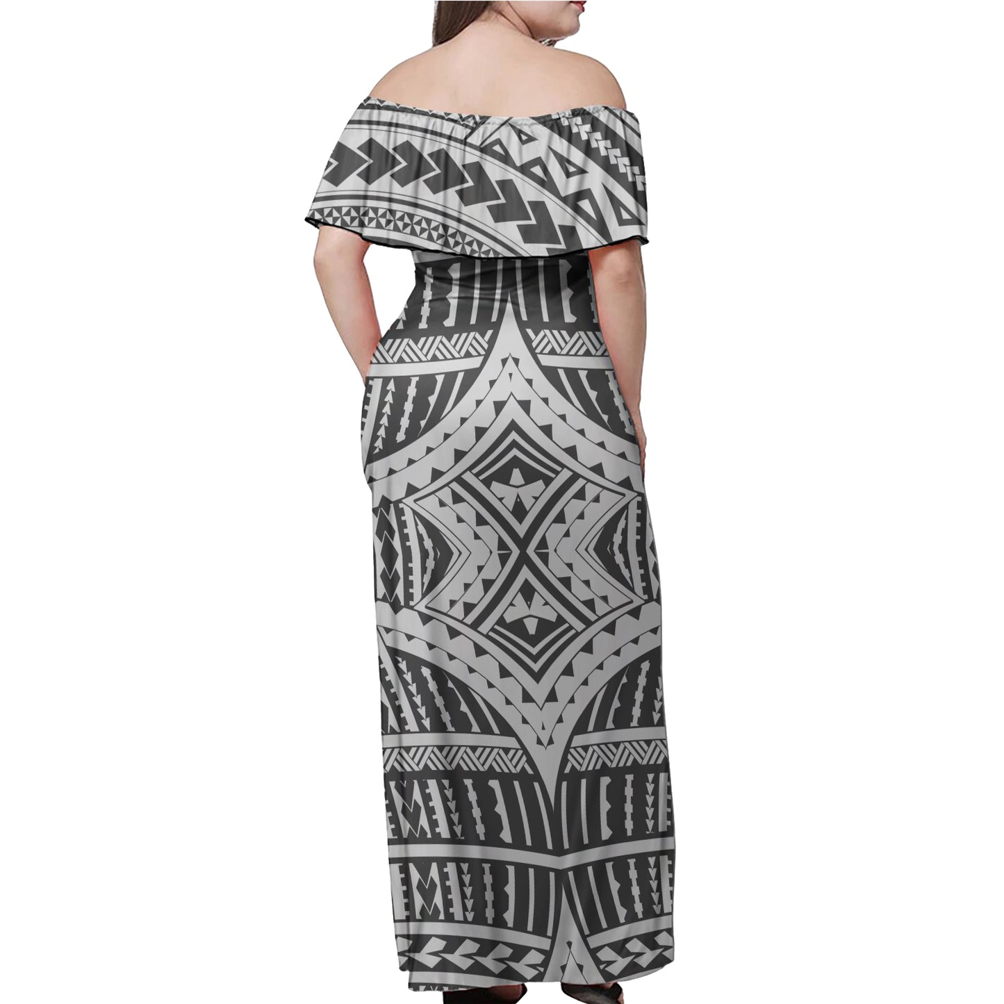 Polynesian Woman Off Shoulder Lonag Dress - Polynesian Pattern 30