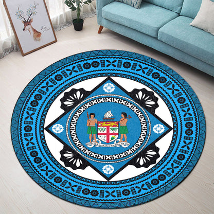Fiji Round Rug - Tapa Fijian Masi Melanesian Coat Of Arms