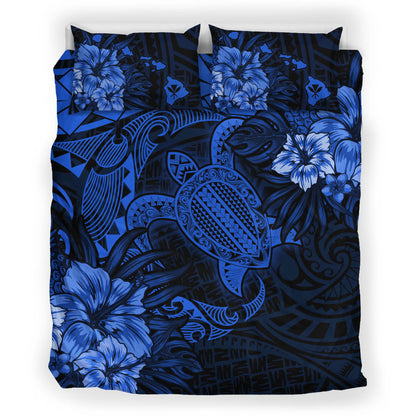 Hawaii Bedding Set - Hawaii Polynesian Turtle Tropical Blue Bedding Set