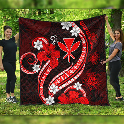 Hawaii Premium Quilt Kanaka Maoli Hibiscus Turtle Ocean Pacific Red Style