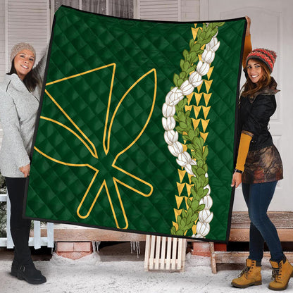 Hawaii Premium Quilt Kanaka Maoli Puakenikeni Maile Flower Lei
